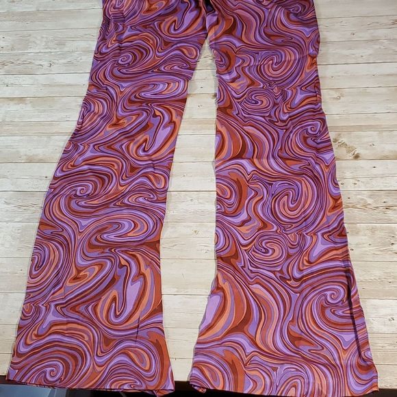 NEW Zara Groovy Psychedelic Purple Brown Swirly High Waisted Bell Bottom Pants S - Picture 12 of 12